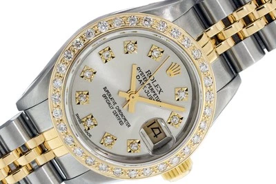 Rolex DateJust Damas Plata Diamante Reloj Acero y Oro Amarillo Bisel Diamante Foto 1 de 4