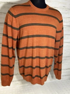 Brooks Brothers maglione uomo taglia large arancione 100% lana merino righe marroni - Foto 1 di 12