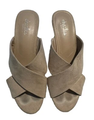 Sandalias de cuña Charles by David Charles Latrice de gamuza desnuda talla 8 plataforma de corcho Foto 1 de 4