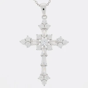 Sterling Silver D Moissanite Cross Pendant Necklace - Picture 1 of 6
