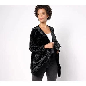 Denim and Co Canyon Retreat Crushed Velvet Draped Collar Top Black Womens XXS - Picture 1 of 6