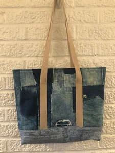 Looks Like Denim Quilted Tote Bag - 100% Cotton - measures 16" X 12" X 2.5" - Picture 1 of 5