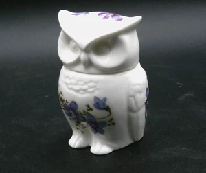 Vintage Bone China Owl Trinket Box w/ Purple Flowers Violets "THE BEACHCOMBERS" - Picture 1 of 15