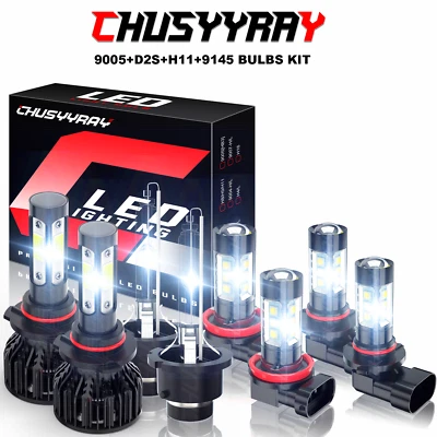 For Acura RL 2004-2012 8PCS Front LED HID Headlights Hi/Lo+DRL Fog Light Bulbs - Image 1 of 4