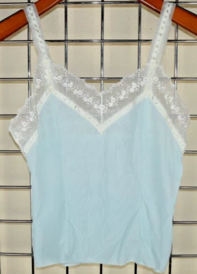 Vintage Camisole Carol Brent Size S/M 50s Pale Blue White Rose Lace Ribbon Strap - Image 1 of 4