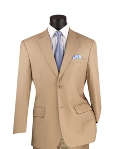 Light Beige Vinci Men Solid Color Single Breasted Classic Regular Fit Suit - Picture 1 of 3