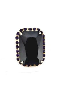 SORRELLI Ring Black Rectangle Stone Surrounded by Dk. Blue Crystals Sz 7 Vintage - Picture 1 of 5
