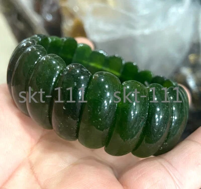 10 * 24mm Natural Nephrite Deep Green quartzite jade Gemstone Healing Bracelet - Image 1 of 4