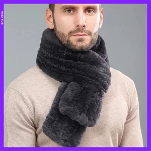 Men's Real Rabbit Fur Scarf Thicken Winter Warm Neck Wrap Collar Various Size - Picture 1 of 16