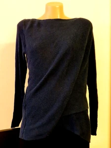 PULLOVER CAPTURE WOMENS RIBBED CROSSOVER SWEATER MARINE BLUE, XS - Picture 1 of 1
