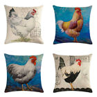 Farmhouse Rooster Vintage Chicken Linen Pillow Cover Decorative Cushion Case 18"
