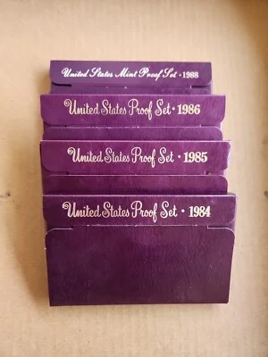 1984 1985 1986 1988 UNITED STATES MINT PROOF SETS W/ BOXES & COA COINS Collect - Image 1 of 4