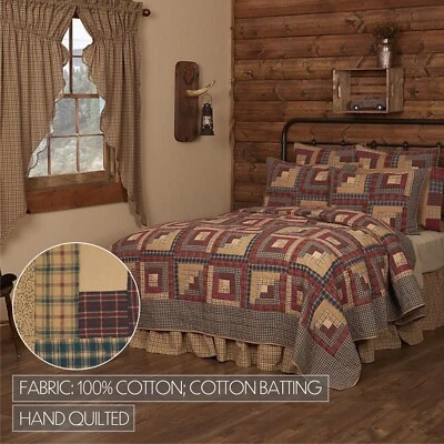 Millsboro Luxury King Quilt Country Log Cabin Patchwork Burgundy Khaki Navy - Image 1 of 4