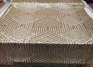 Champagne Gold Geometric Sequin Fabric on Mesh 2 Way Stretch "BombShell Sequins" - Picture 1 of 9