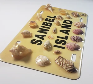 Sanibel Island Front License Plate Real Seashells Adhesive Pour Mounted Vintage - Picture 1 of 6