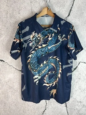 Camisa Impaq Dragón Talla S Abotonada Azul Manga Corta Gráfico Vestido Informal Foto 1 de 2