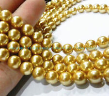 Fine Genuine 8mm Yellow Gold Shell Pearl Round Loose Beads Strand 15"