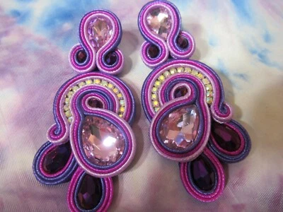 PENDIENTES HECHOS A MANO CON PIEDRAS PRECIOSAS TRENZADAS SEDA SOUTACHE TU ELIGES NUEVOS Foto 1 de 4
