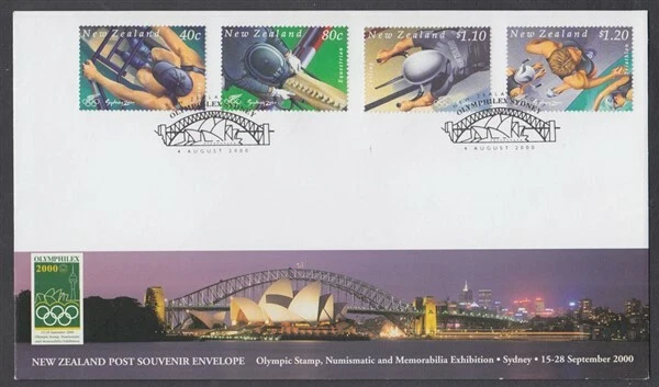 NEW ZEALAND 2000 OLYMPIC SET (x4) CACHET FDC OLYMPHILEX SYDNEY  (ID:020/F1646) - Image 1 of 1