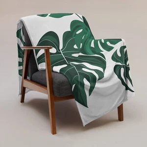 Manta Monstera Hojas Decoración Tropical Diseño Planta de Queso Suizo - Imagen 1 de 3