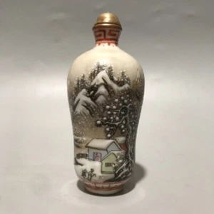 Collect old porcelain hand-painted landscape Snow scene pattern snuff bottle - Picture 1 of 9