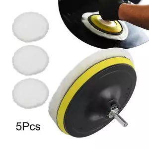 5Pcs 6" Buffing Polishing Pads Wool Wheel Mop Kits Car Polisher Drill Adatper UK - Picture 1 of 12