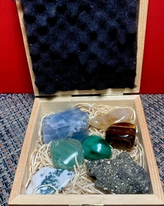 Collection Of SemiPrecious Stones In Decorative Wooden Box Hand-selected Ojai CA - Picture 1 of 9