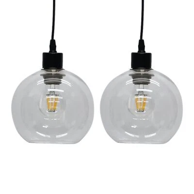 Set of 2 Modern Glass Globe Easy Fit Pendant Shades Ceiling Lightshades - Image 1 of 4