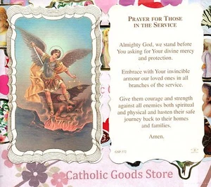 St. Michael -Prayer for Those in Service - Scalloped trim - Paperstock Holy Card - Picture 1 of 3