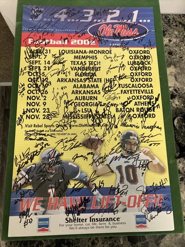 Ole Miss Rebels Eli Manning 2002 Team Signed Poster Board Footballl Schedule Cover