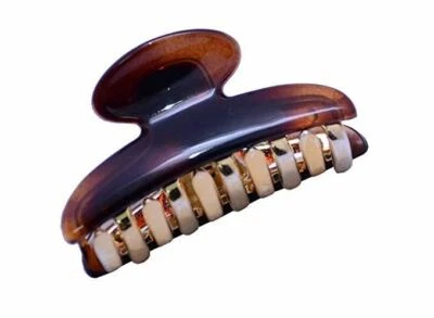 Parcelona French Metallic Golden Teeth Tortoise Shell Small Jaw Hair Claw Clip - Image 1 of 3