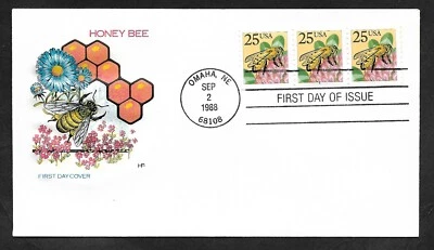 #2281 25c Honeybee - House of Farnam  FDC PNC #1 Strip (3) - Image 1 of 2