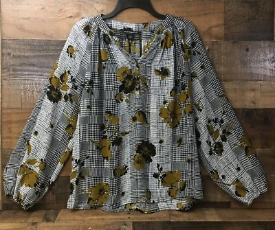 Sharagano Boho Top Women Small Houndstooth Floral Cottagecore Academia Peasant - Image 1 of 4