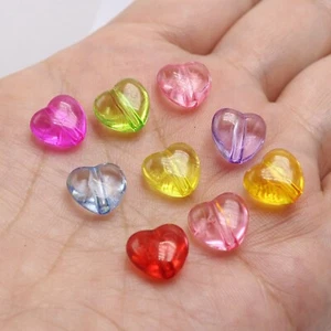 130Pcs Mixed Color Transparent Acrylic Smooth Heart Beads 11mm DIY Jewelry Craft - Picture 1 of 9