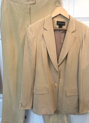 August Seda 100% Seda Conjunto de Traje Pantalón Dos Piezas Caqui Carrera Profesional Talla 12 Foto 1 de 4