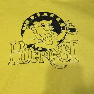 VTG Screen Stars T Shirt Single Stitch XL Hog Roast Funny Pig Beer 90s Yellow - Picture 1 of 9