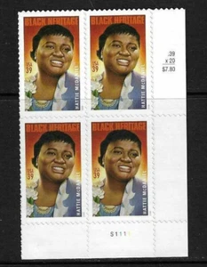 USA SC # 3996 Hattie McDaniel / Black Heritage , BLK4 Plate number . MNH - Picture 1 of 1