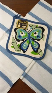Vintage Set 2 Kanonen Geschirrtücher 1-Morgan Jones Topflappen Jeansblau Schmetterling - Bild 1 von 17
