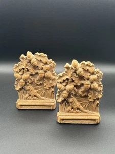 Vintage 40er Jahre Paar Syroco Eichel Eichenblatt braun Buchstützen - Bild 1 von 12