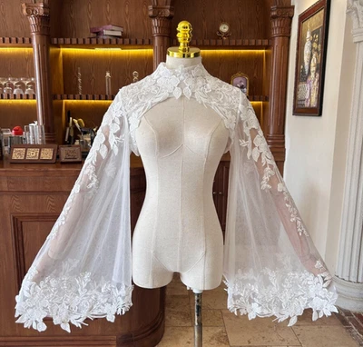 Long Sleeves Wedding Jacket for Bride Bolero Lace White Ivory Bridal Jackets - Image 1 of 4