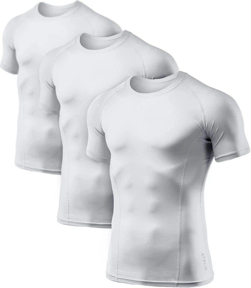 ATHLIO Men's Cool Dry Short Sleeve Medium, 3pack Tops White/ White  - Image 1 of 4