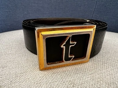 Cinturón Hombre Vintage A. Testoni Cuero Marrón Hebilla Dorada (Hecho en Italia) Foto 1 de 4