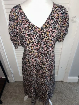 Wild Fable Floral Midi Dress Button Front Slit Short Sleeve Casual Size XXL - Image 1 of 4