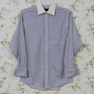Camicia abito Donald J. Trump firmata polsino francese blu gessato 15 32/33 Medium - Foto 1 di 11