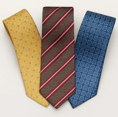 XL LOTE DE CORBATAS 100 % seda - rayas borgoña, azul geo, amarillo micro grandes + altas Foto 1 de 4