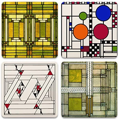CoasterStone AS305 Absorbent Stone Coasters Frank Lloyd Wright Art Glass Desig