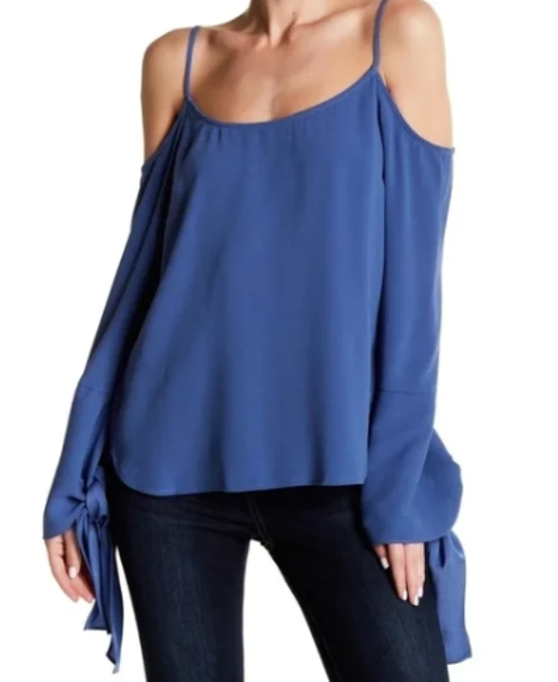 BCBG MaxAzria Nicholette Blouse NWT Vintage Blue Size Medium Tie Sleeve Detail - Image 1 of 4