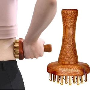 Wood Massage Brush 24teeth Copper Head Massage Comb Wooden Handle Gua Sha Tool - Picture 1 of 15