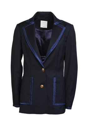 Sandro Navy Blazer Women 36 / UK 8 Blue Trim Gold Buttons Wool Blend Jacket - Image 1 of 4