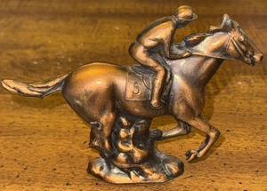 Vintage Metal Copper Brass Horse Jockey Horse Derby Horse Race Figurine - Picture 1 of 8